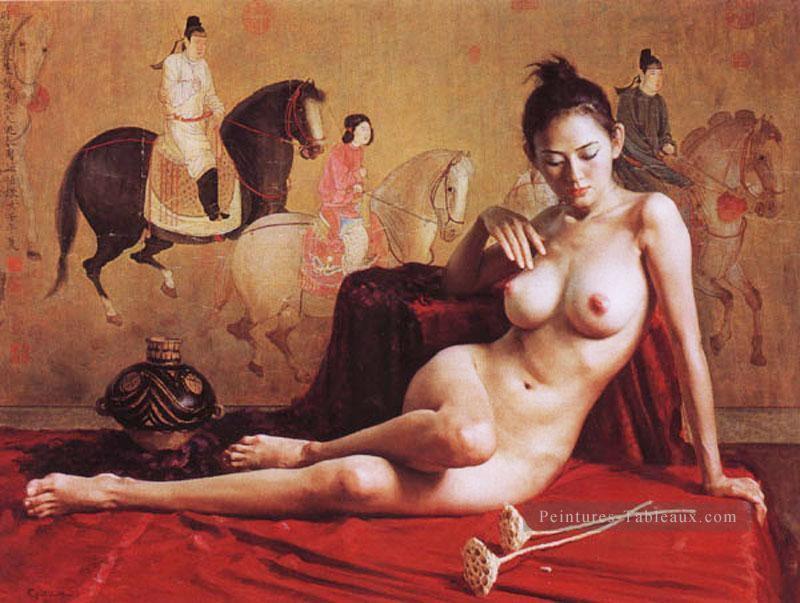 Dame de Guoguo sur une sortie de printemps chinois Fille Nu Peintures à l'huile